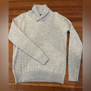 Patrick Assaraf merino wool gray shawl collar sweater medium preppy classic